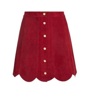Alice + Olivia Red Rudie Suede Scallop Mini skirt